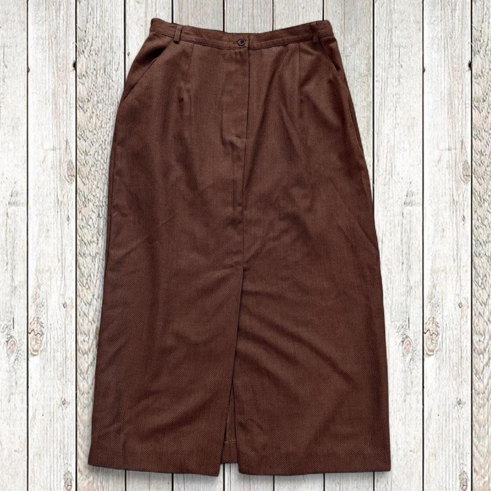 Vintage Portraits by Northern Isles Womens Midi Skirt Brown Front Slit Size 14